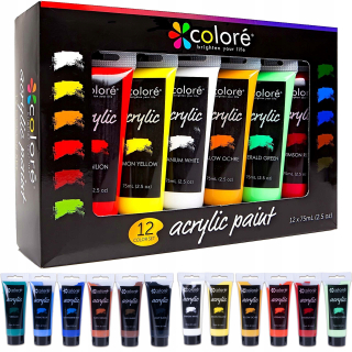 Farebné akrylové farby 12 ks x 75 ml
